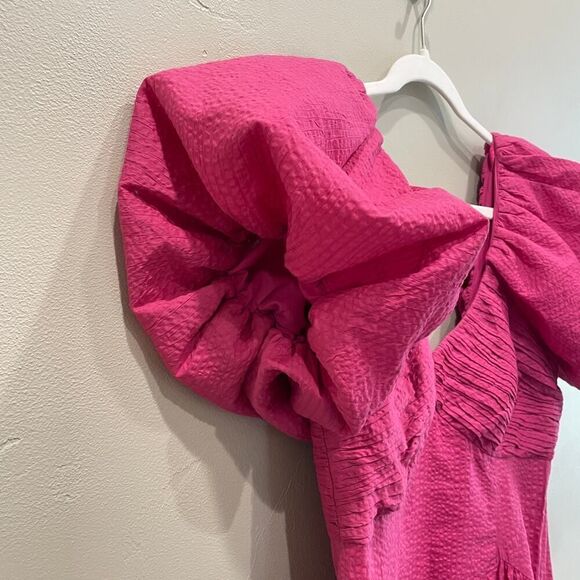 NWT Frame Puff Sleeve Cotton Midi Dress Fuchsia Pink - Size: Small - Picture 12 of 16